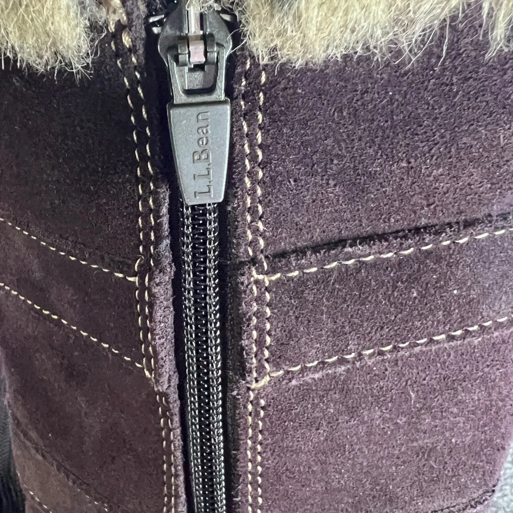 L.L. Bean Women's Size 8 Brown Suede Fur Lined‎ Winter Boots Zip Buckle
